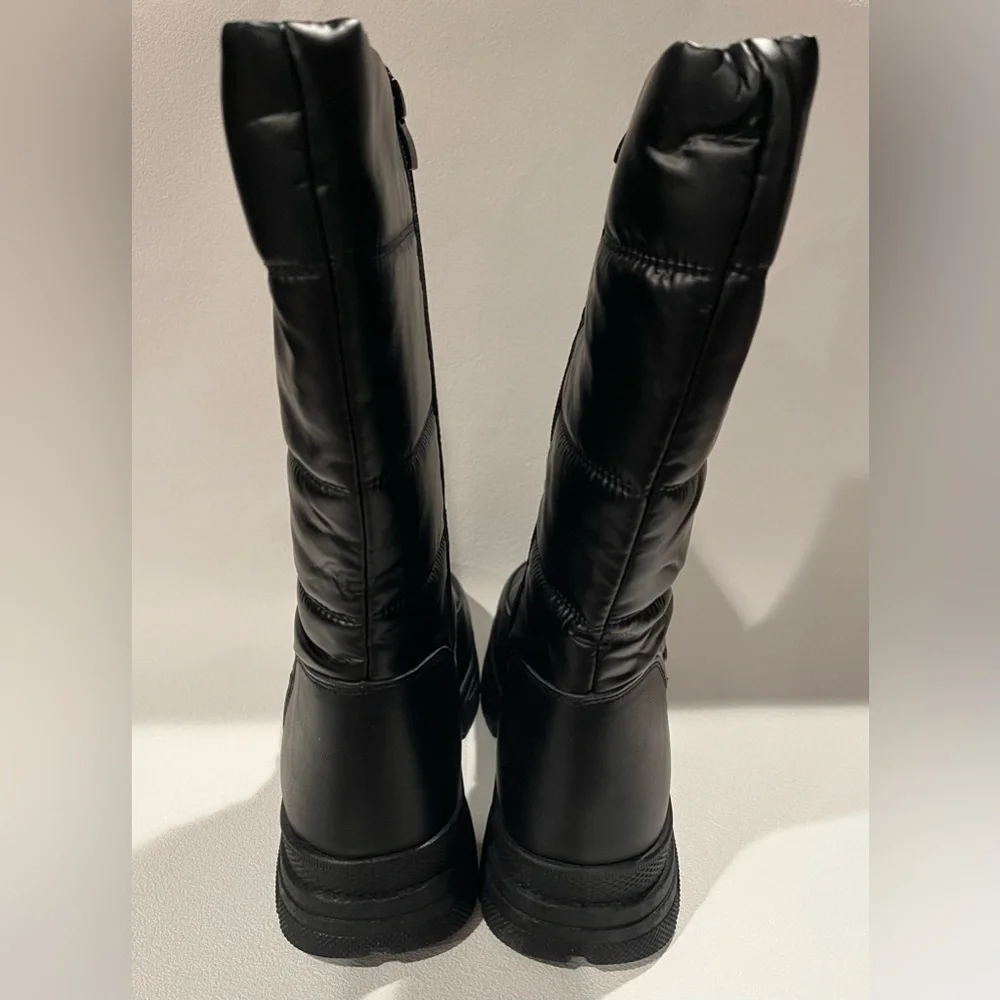 NIB FINIWOR Black Waterproof Faux Fur Lined Snow Boots Mid-Calf Size 11
